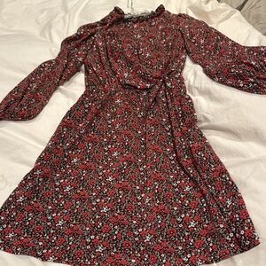 Banana Republic Red and Black Wrap Sundress with Bishop Sleeves